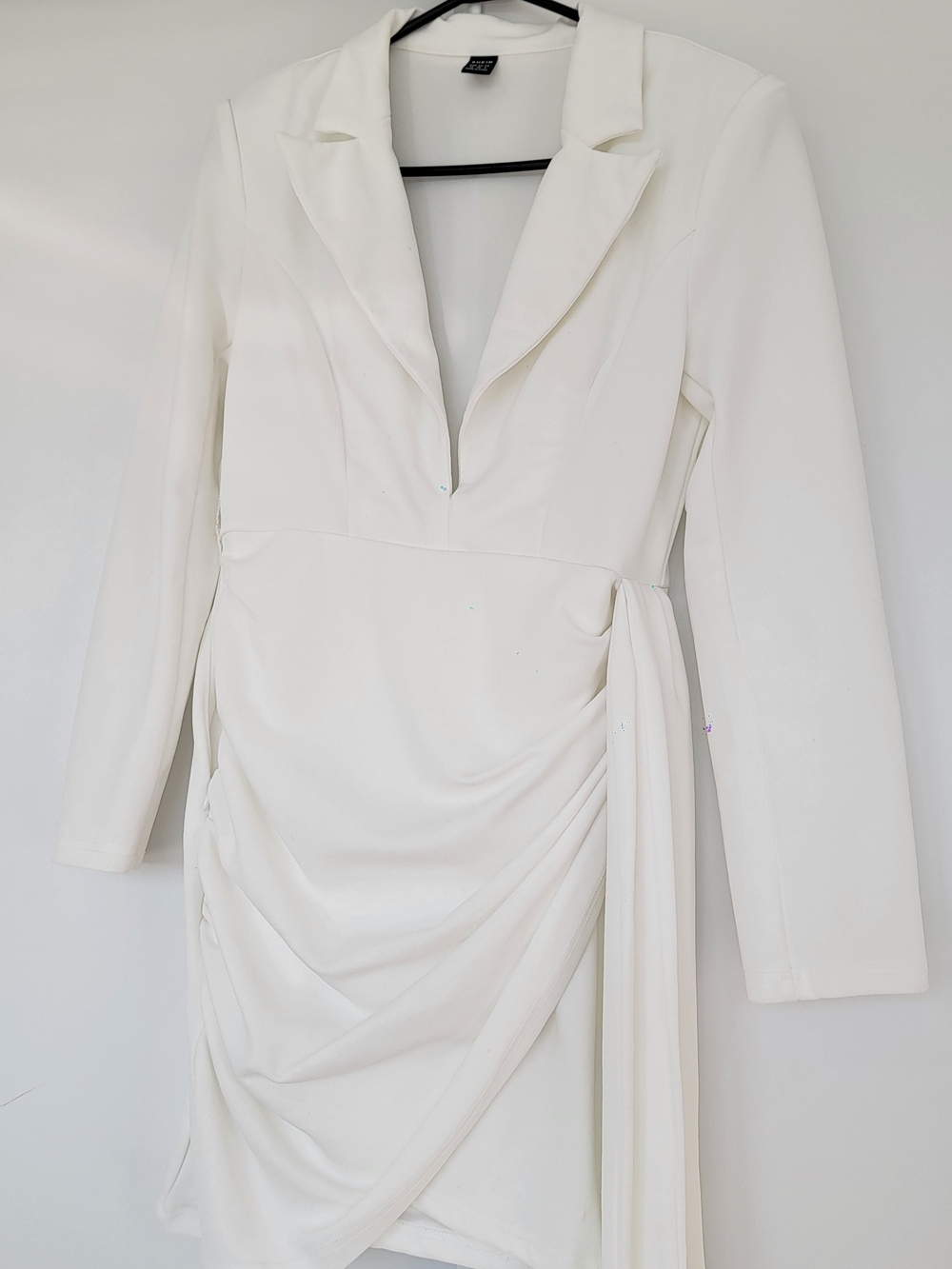 Elegant White Draped Blazer Dress